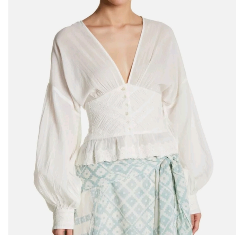 NWOT Free People True Color Balloon sleeve top XS in Ivory